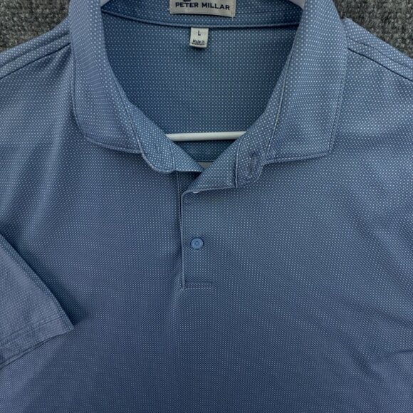 Peter Millar Polo Shirt Men Blue Short Sleeve Large Dotted Stretch Golf Adult - Picture 1 of 14
